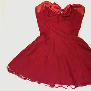 Red Mini Dress with Tulle Undercoat